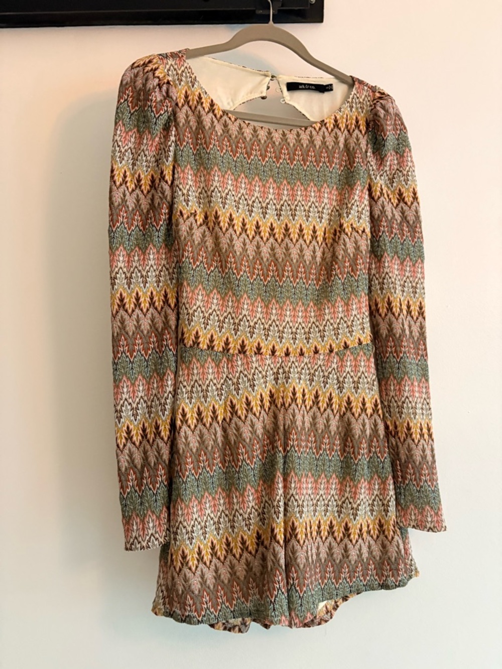 Ark & Co Multicolor Zigzag Long-Sleeve Mini Romper - with open back